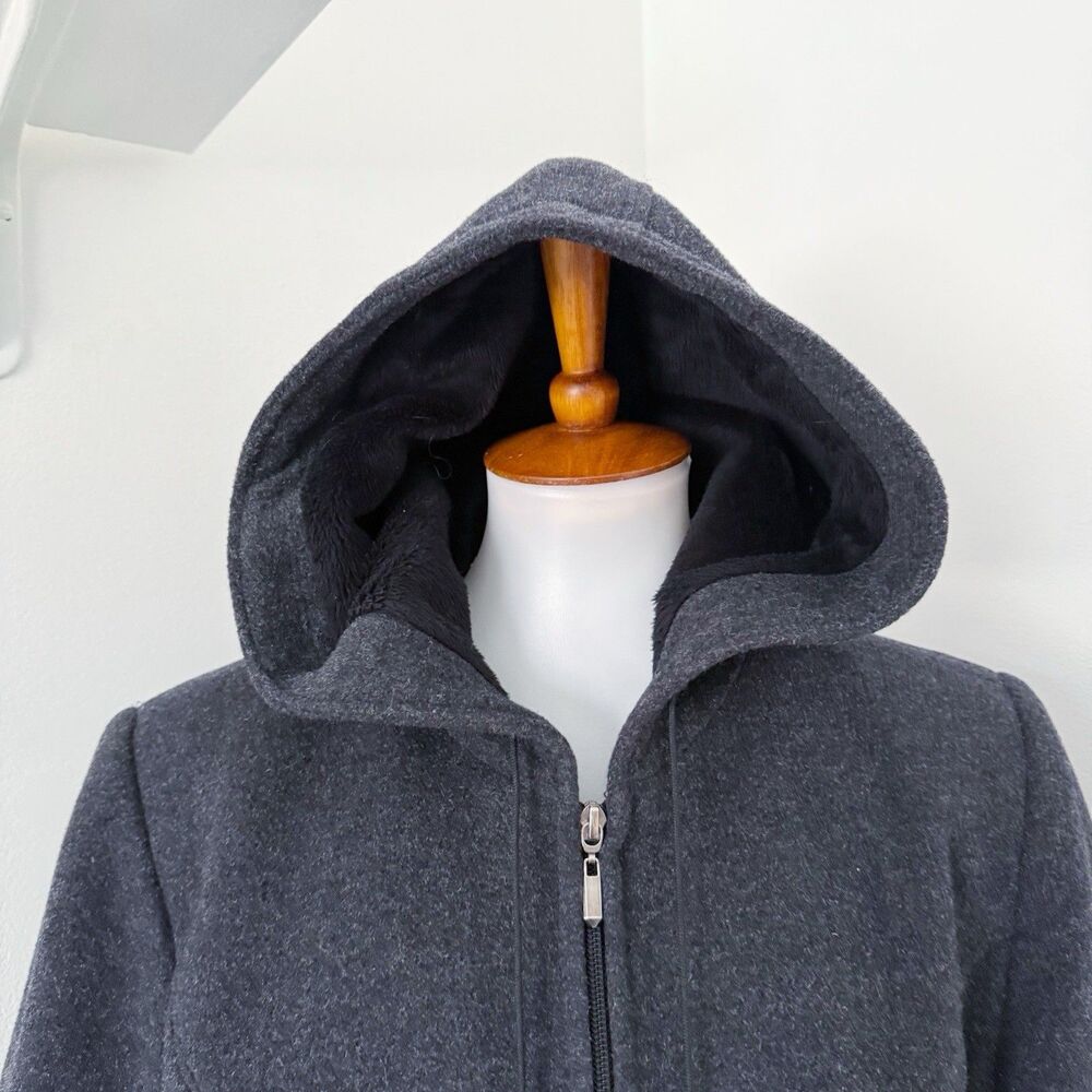 St. John’s Bay Women Wool Cashmere Blend Car Coat Hooded Peacoat Charcoal Gray M - Picture 13 of 16